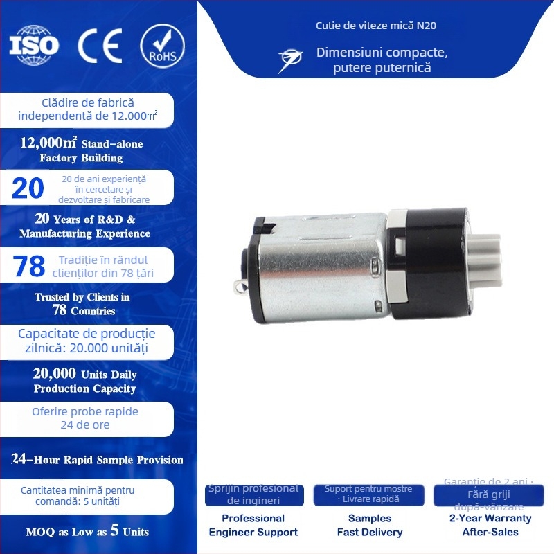 Motor cu angrenaj planetar N20, reducție cu două axe – motor DC mic, compatibil Smart Lock, tensiune sub 36V