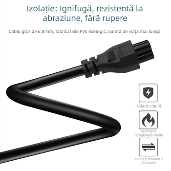 Cablu de alimentare din cupru pur, cu certificare CCC, conform standardului național, conector cu trei pini, secțiune 3x0.75 mm², cablu de conectare pentru adaptorul de laptop