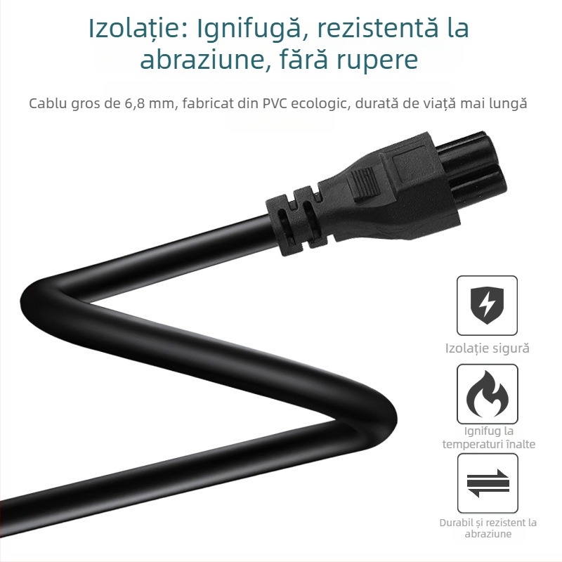 Cablu de alimentare din cupru pur, cu certificare CCC, conform standardului național, conector cu trei pini, secțiune 3x0.75 mm², cablu de conectare pentru adaptorul de laptop