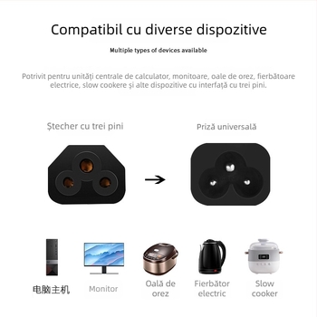 Cablu de alimentare cu nucleu din cupru-aluminiu, 1,2 m, standard japonez, mufă cu doi pini, cablu cu 3 conductori