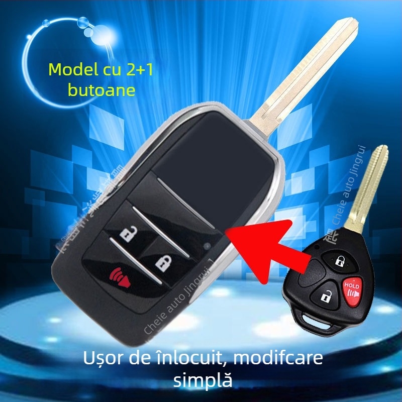 Carcasă de cheie pliabilă pentru Toyota: Corolla, Camry, RAV4, Crown — model ft002, Jingruichi, fără telecomandă
