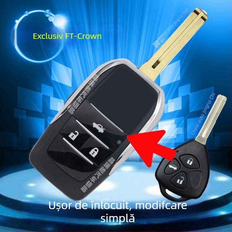 Carcasă de cheie pliabilă pentru Toyota: Corolla, Camry, RAV4, Crown — model ft002, Jingruichi, fără telecomandă