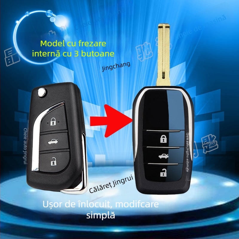 Carcasă de cheie pliabilă pentru Toyota: Corolla, Camry, RAV4, Crown — model ft002, Jingruichi, fără telecomandă