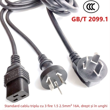 Cablu de alimentare cu 3 pini, mufă unghiulară, GB/T 2099.1, secțiune 0.75/1.0/1.5 mm², izolație PVC