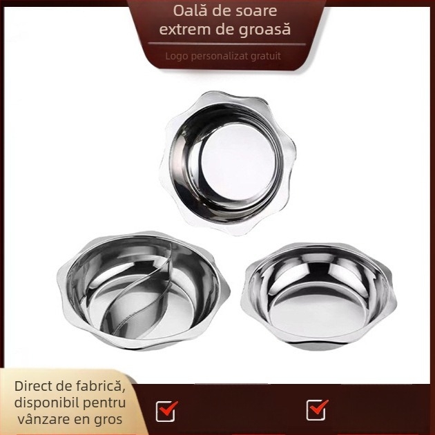 Oală Yuanyang din oțel inoxidabil gros, 201, compatibilă cu inducția, bază simplă, fără acoperire, personalizare disponibilă