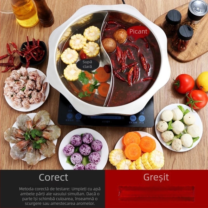 Oală Yuanyang din oțel inoxidabil gros, 201, compatibilă cu inducția, bază simplă, fără acoperire, personalizare disponibilă