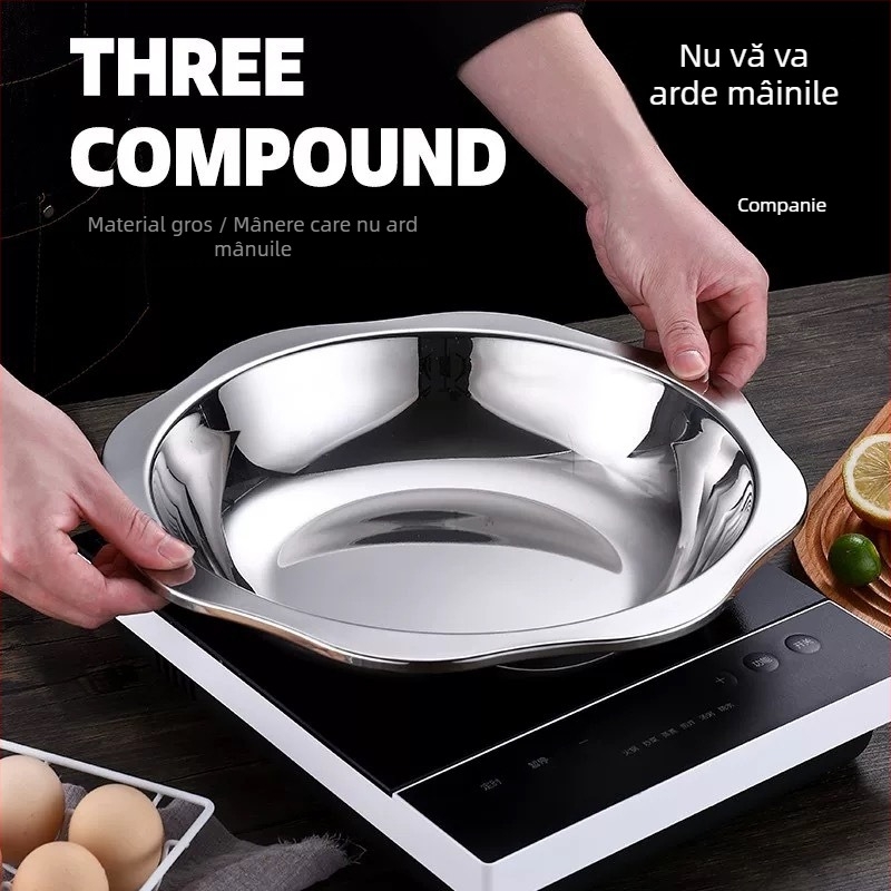 Oală Yuanyang din oțel inoxidabil gros, 201, compatibilă cu inducția, bază simplă, fără acoperire, personalizare disponibilă