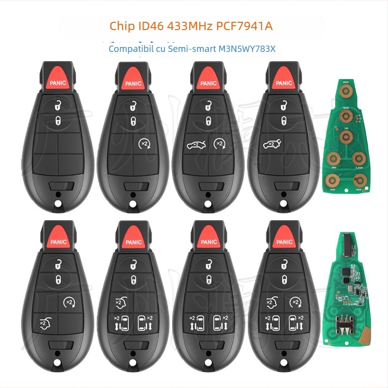 Cheie de telecomandă semiinteligentă pentru Jeep Chrysler Dodge M3N5WY783X, cip ID46, 433MHz, carcasă din plastic, 3-7 butoane