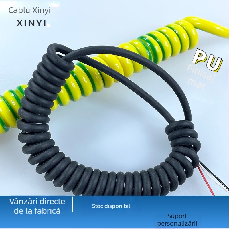 Cablu de alimentare, 2/3/4 conductori, izolație PU, secțiune TPU 0.15 mm², design spirală, rezistent la temperaturi înalte.
