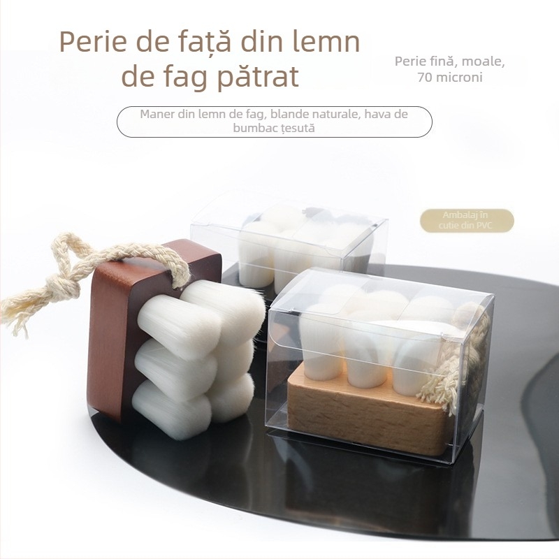 Perie de curățare facială Shunreng, cu peri din fibre artificiale, mâner din lemn, mâner scurt, model sr-0131, ambalaj individual