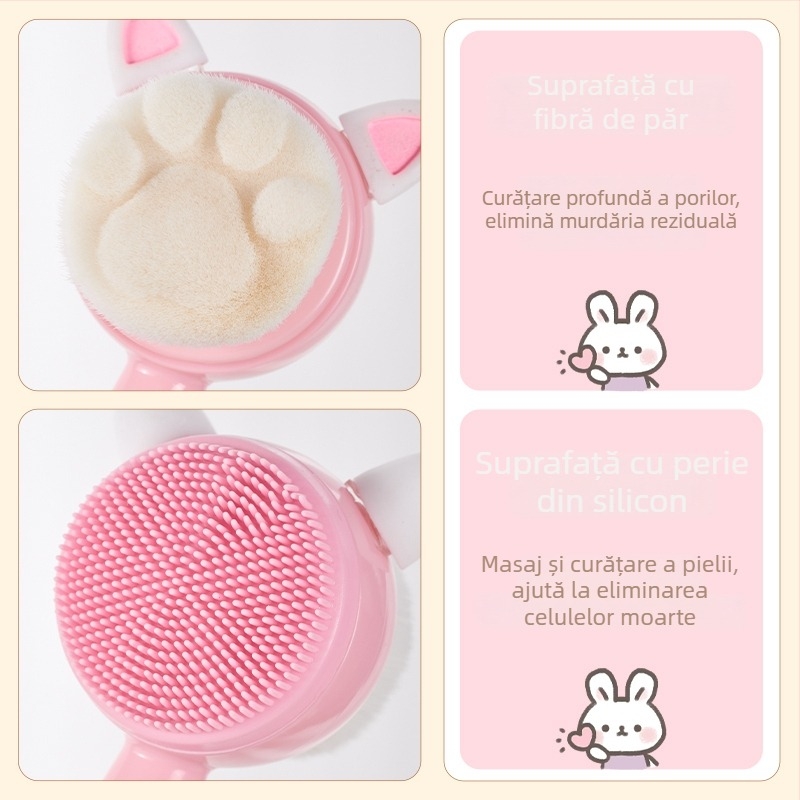 Perie de curățare facială Shunreng, cu peri din fibre artificiale, mâner din lemn, mâner scurt, model sr-0131, ambalaj individual