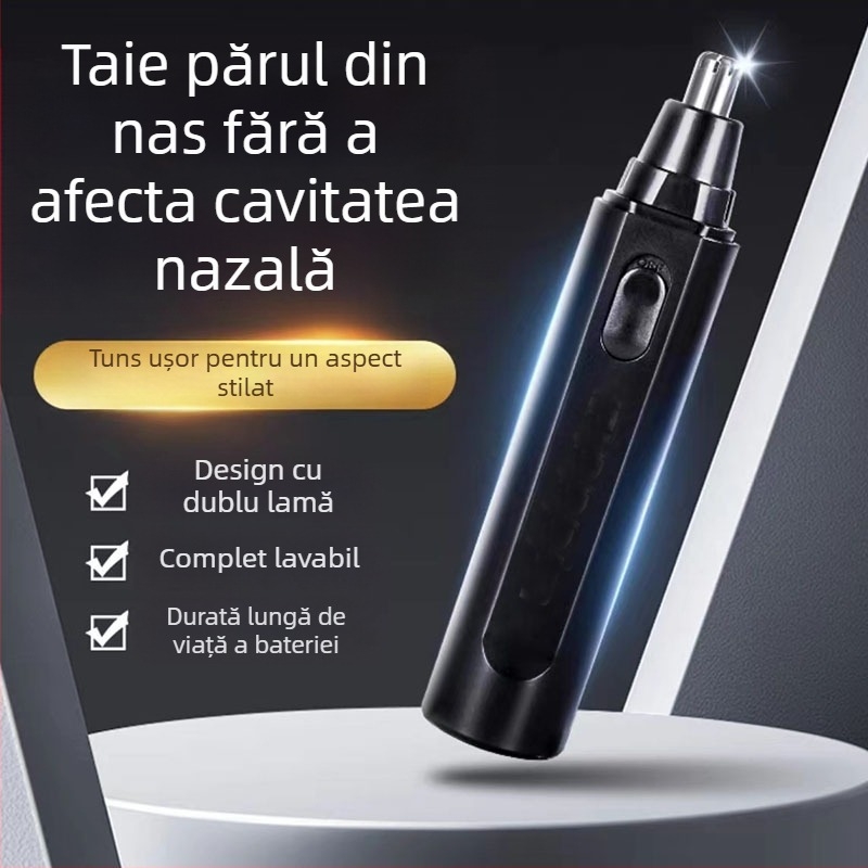 Trimmer pentru nas, reîncărcabil, baterie încorporată 300–500 mAh, autonomie de peste 50 de zile, nu se poate spăla