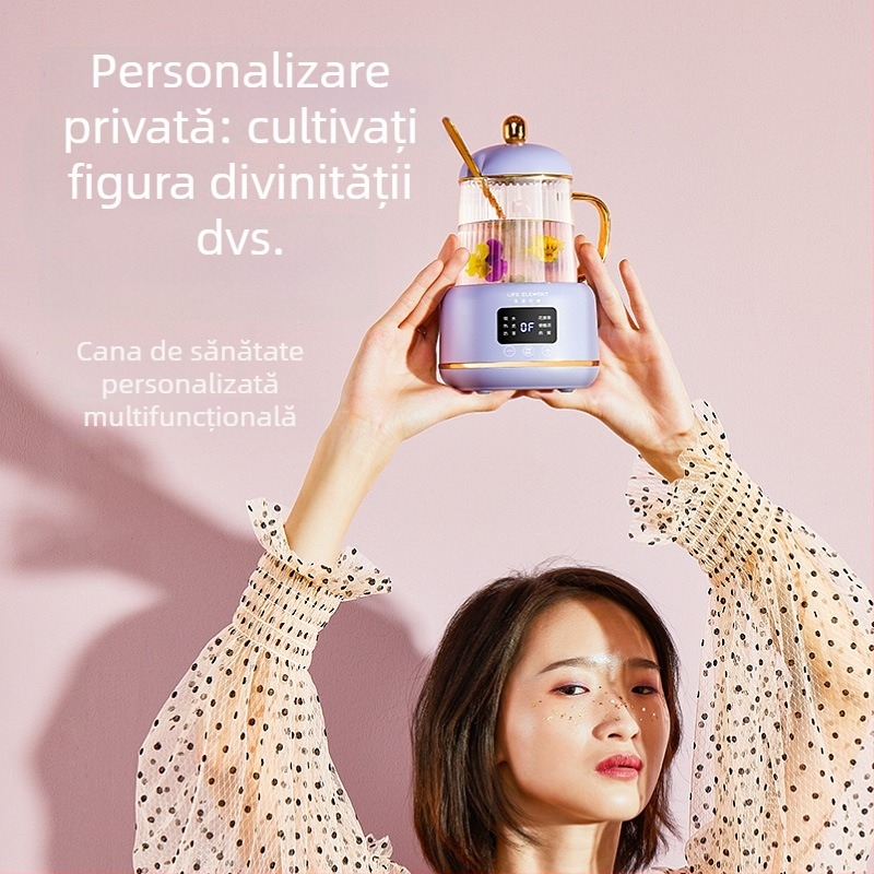 Oală electrică de sănătate cu termostat digital, 0,4 L, 220V, 400–500W, corp din sticlă borosilicat, control microcomputerizat, model I156