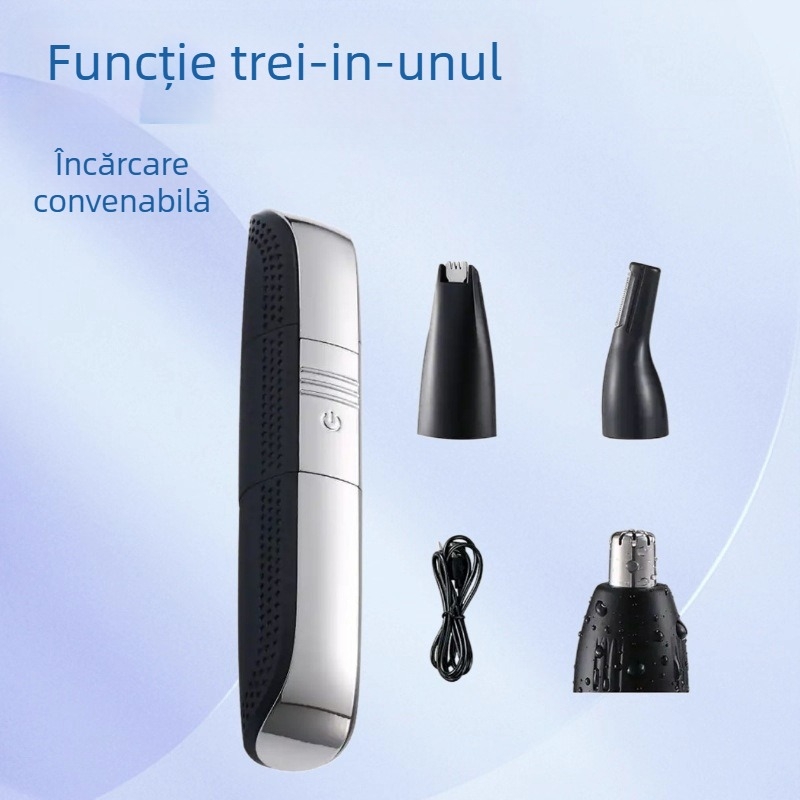 Trimer 3 în 1 pentru nas și sprâncene, electric, cu cap de tăiere detașabil și lavabil