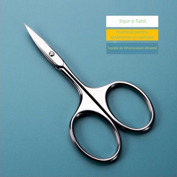 Trimer pentru păr nazal și foarfecă pentru sprâncene, oțel inoxidabil, cap rotund / lamă dreaptă / vârf / margine curbată