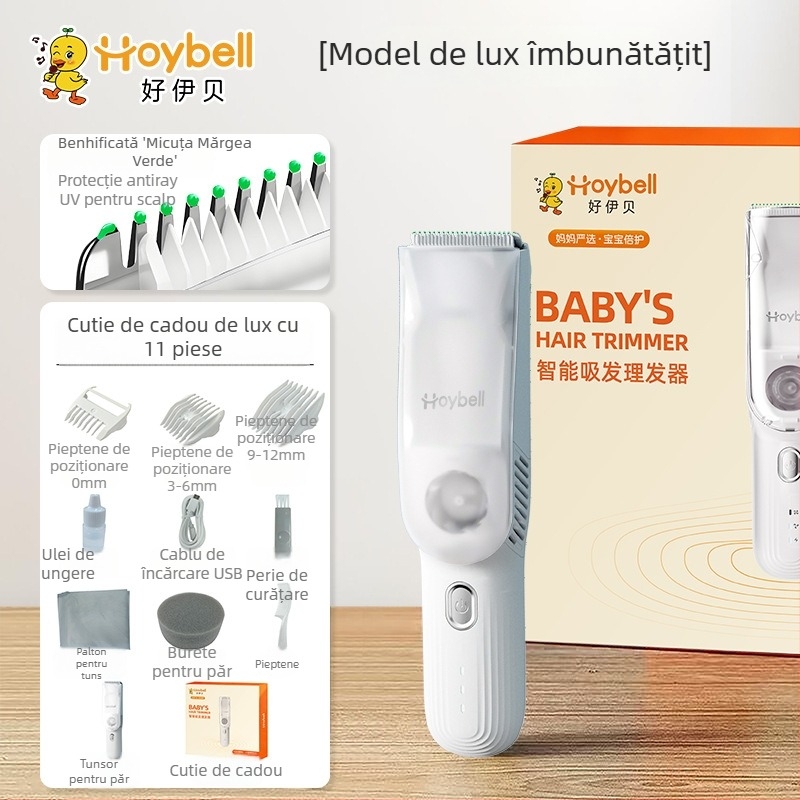 Mașină de tuns pentru bebeluși cu funcționare silențioasă și absorbție automată a părului, reîncărcabilă, 12W, rezistentă la apă, marca Good ibe