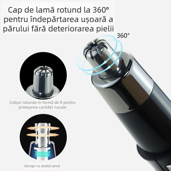 Trimmer electric pentru nas, cap detașabil și lavabil, baterie încorporată 500–800 mAh, autonomie peste 15 zile
