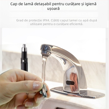 Trimmer electric pentru nas, cap detașabil și lavabil, baterie încorporată 500–800 mAh, autonomie peste 15 zile