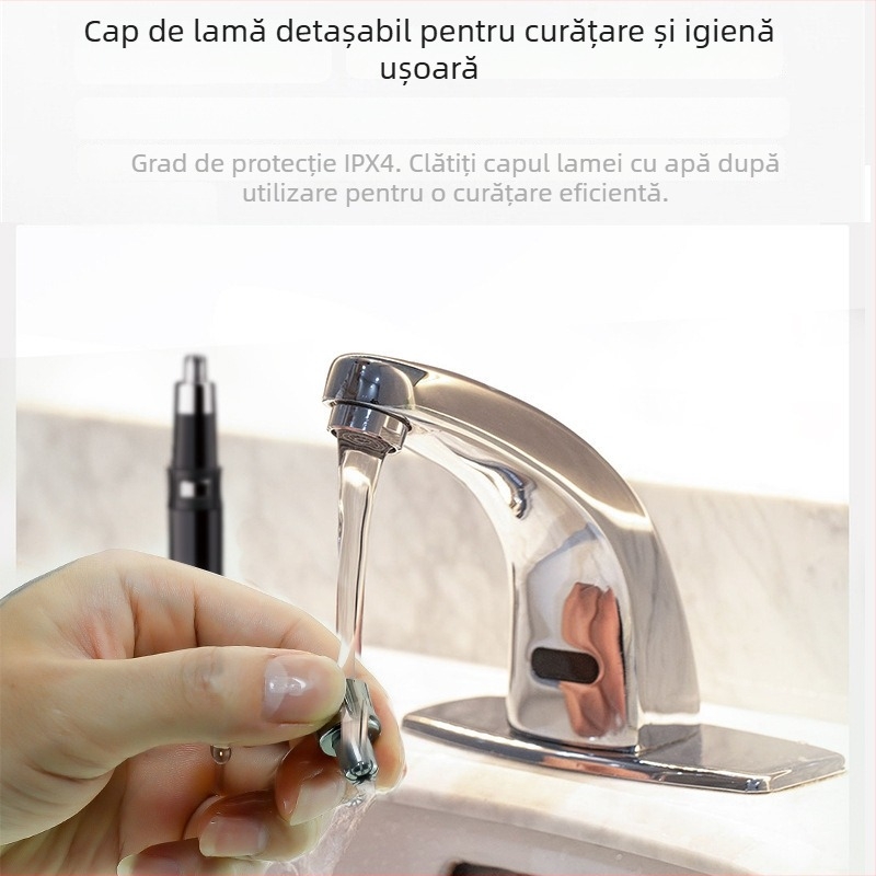 Trimmer electric pentru nas, cap detașabil și lavabil, baterie încorporată 500–800 mAh, autonomie peste 15 zile