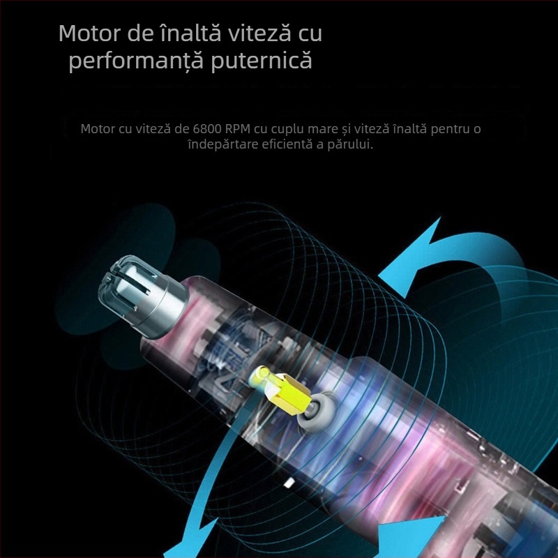 Trimmer electric pentru nas, cap detașabil și lavabil, baterie încorporată 500–800 mAh, autonomie peste 15 zile