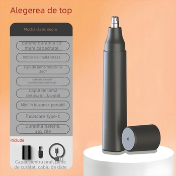Trimmer electric pentru nas cu Type-C, cap detașabil lavabil, baterie încorporată 300–500 mAh, autonomie de peste 50 de zile