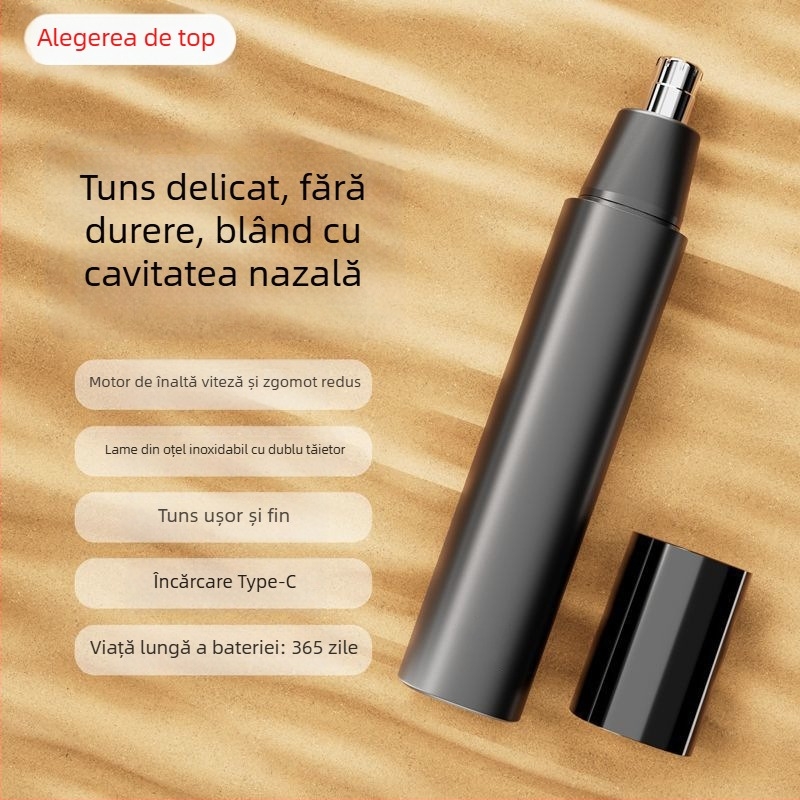 Trimmer electric pentru nas cu Type-C, cap detașabil lavabil, baterie încorporată 300–500 mAh, autonomie de peste 50 de zile