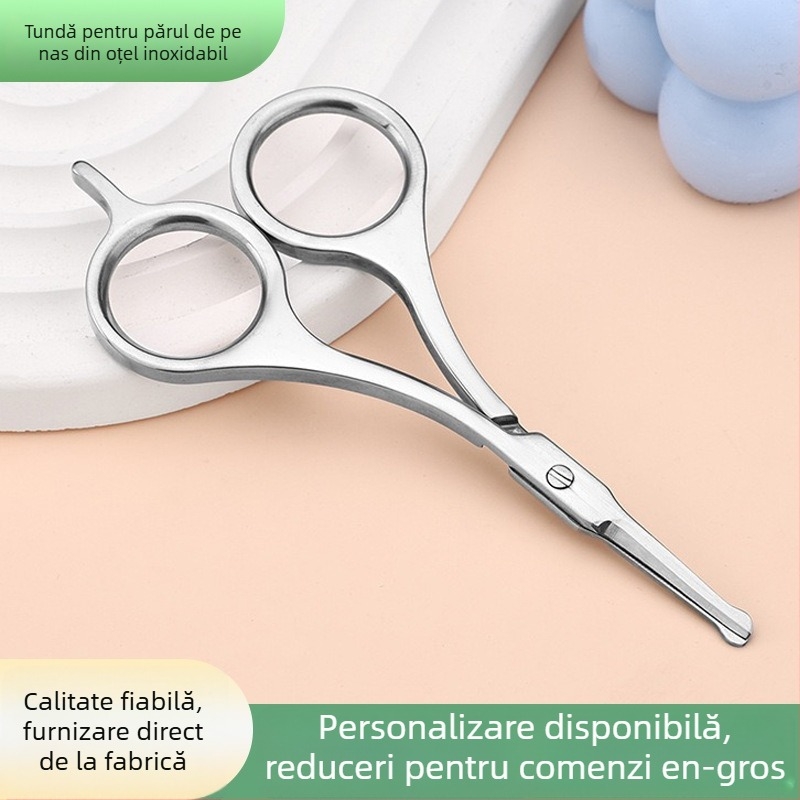 Trimmer din oțel inoxidabil pentru sprâncene și păr nazal, cu cap rotund, multifuncțional pentru barbă și foarfece cosmetice