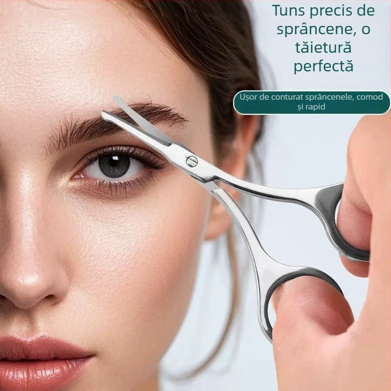 Trimmer din oțel inoxidabil pentru sprâncene și păr nazal, cu cap rotund, multifuncțional pentru barbă și foarfece cosmetice