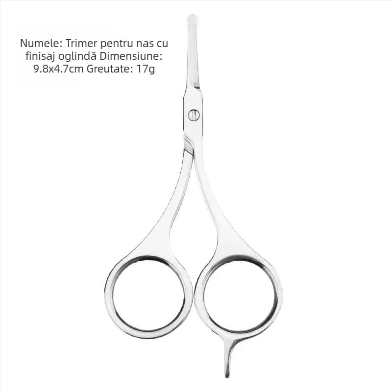 Trimmer din oțel inoxidabil pentru sprâncene și păr nazal, cu cap rotund, multifuncțional pentru barbă și foarfece cosmetice