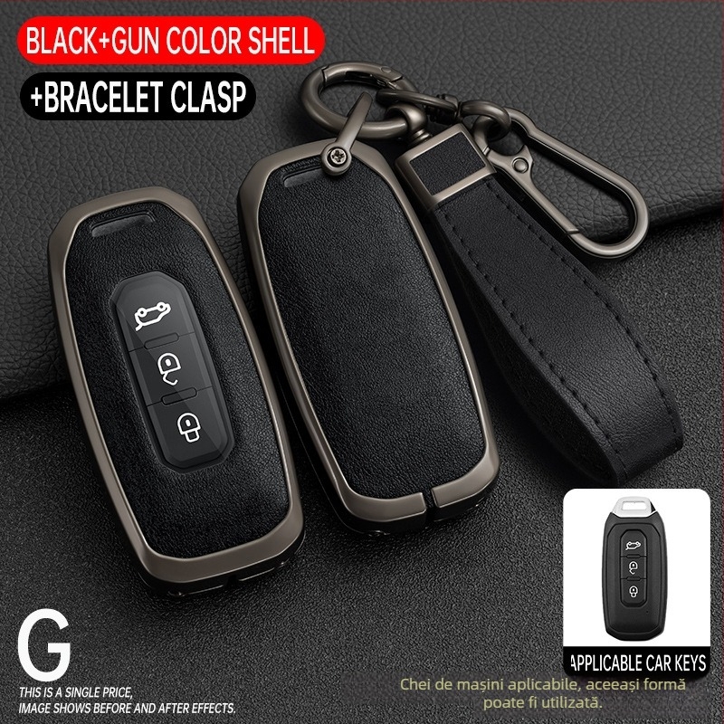 Husă de cheie auto pentru Ford Territory – aliaj de zinc + piele, de înaltă clasă, Shanyin