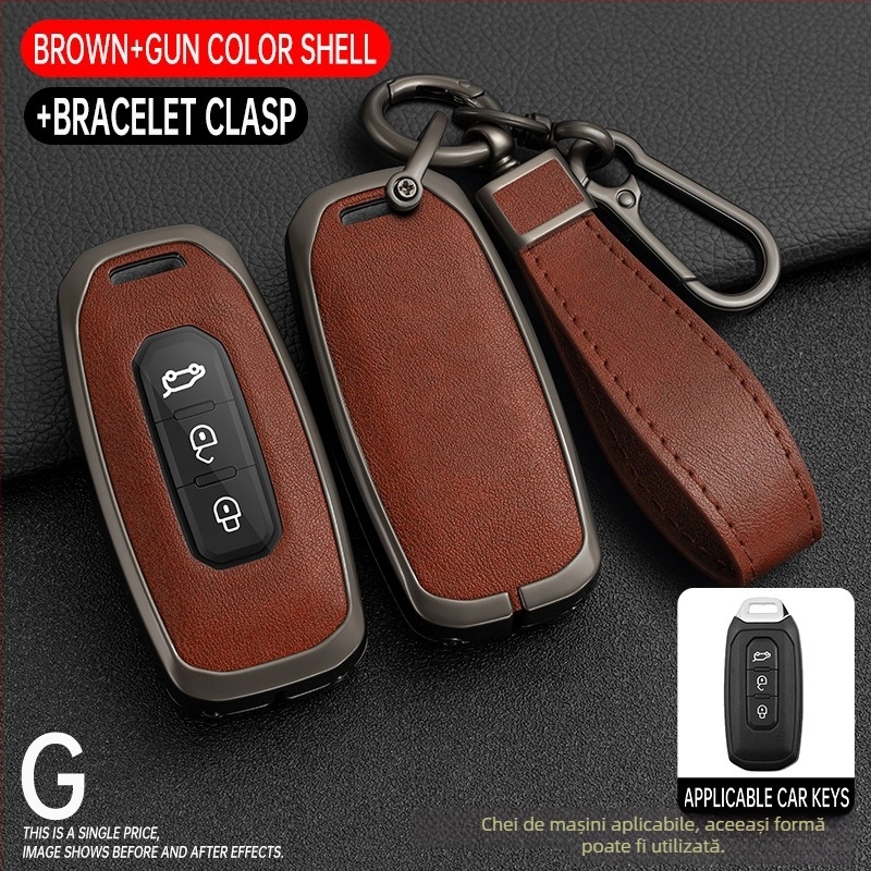 Husă de cheie auto pentru Ford Territory – aliaj de zinc + piele, de înaltă clasă, Shanyin