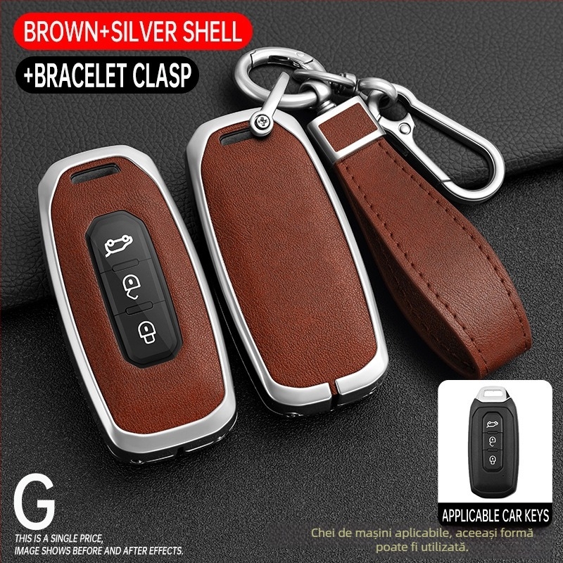 Husă de cheie auto pentru Ford Territory – aliaj de zinc + piele, de înaltă clasă, Shanyin