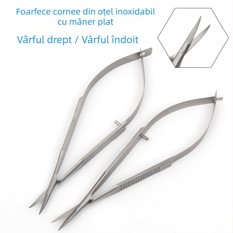 Foarfă oftalmică microscopică cu mâner plat pentru chirurgie a corneei, îndepărtarea firelor și tăierea colțului ochiului