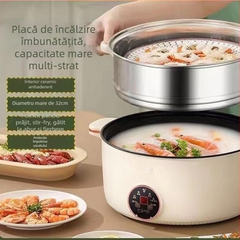 Aburitor electric din oțel inoxidabil, 3 straturi, 1350W, 220V/50Hz, capacitate sub 6 L, vas interior antiaderent, toate într-un singur aparat pentru aburire și fierbere