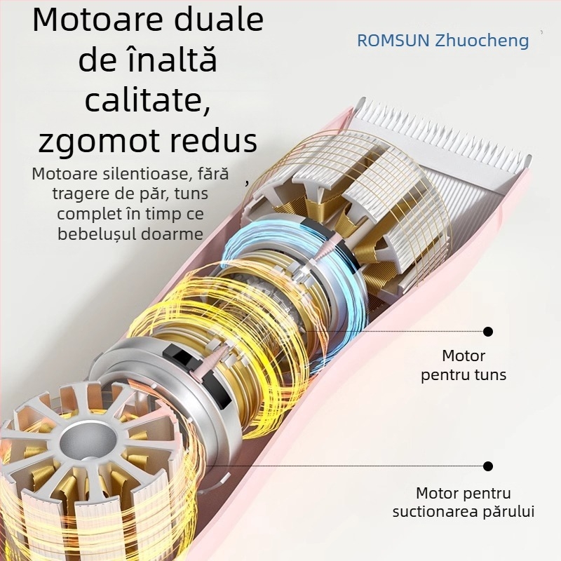 Mașină de tuns bebeluși – Ultra-quiet, aspirație automată a părului, reîncărcabil, 5W, impermeabil, trimmer electric