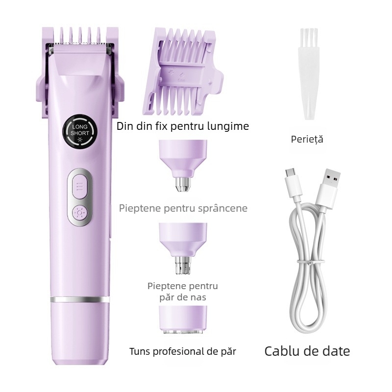 Epilator și mașină de ras multifuncțională alimentată prin USB pentru femei și bărbați; tuns sprâncene și păr de nas; patru capete interschimbabile