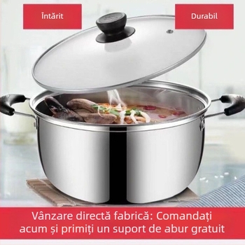 Oală cu aburi din oțel inoxidabil seria 400, fund simplu, multifuncțională pentru supă și lapte, compatibilă cu aragaz pe gaz