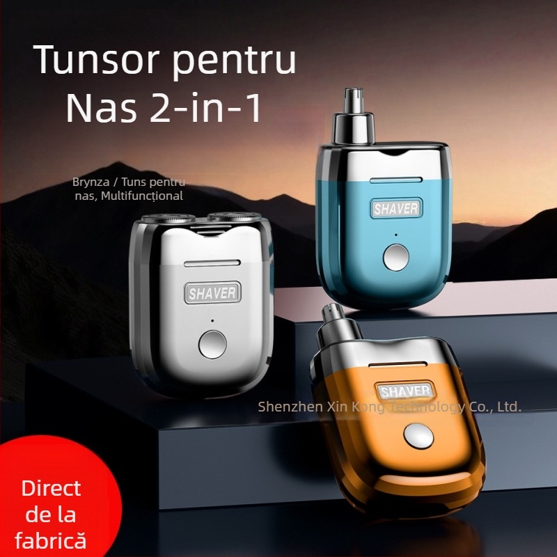 Trimmer electric pentru nas și barbă cu capete magnetice duale – portabil, încărcabil, lamă detașabilă lavabilă