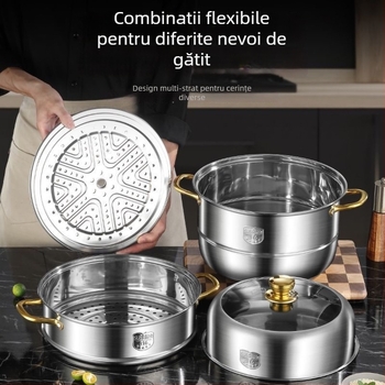 Oală de abur din oțel inoxidabil 316, de înaltă calitate, 3 straturi cu fund compozit triplu, compatibilă cu plite cu inducție și arzătoare pe gaz, greutate 2 kg