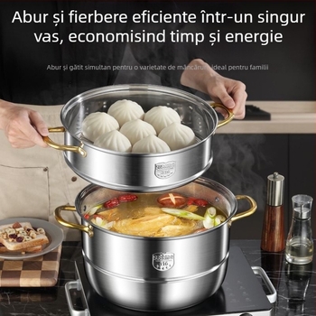 Oală de abur din oțel inoxidabil 316, de înaltă calitate, 3 straturi cu fund compozit triplu, compatibilă cu plite cu inducție și arzătoare pe gaz, greutate 2 kg