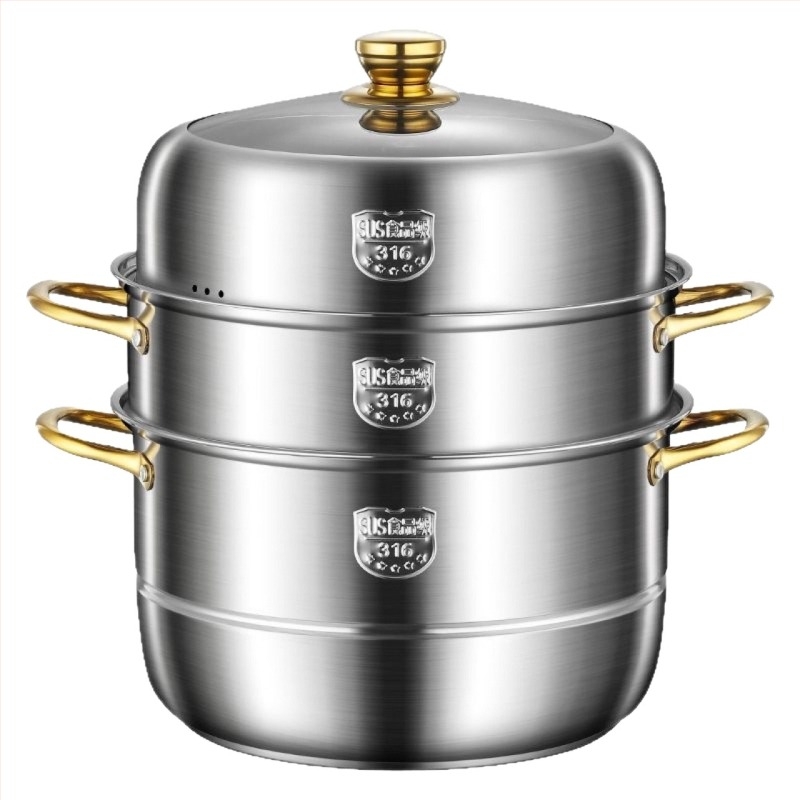 Oală de abur din oțel inoxidabil 316, de înaltă calitate, 3 straturi cu fund compozit triplu, compatibilă cu plite cu inducție și arzătoare pe gaz, greutate 2 kg