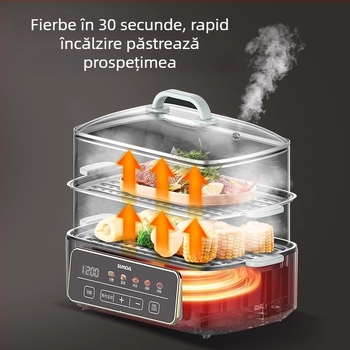 Dg-10a Aburitor electric din oțel inoxidabil – capacitate peste 10 L, peste 3 niveluri, 1200W la 220V, funcții: aburire, fierbere, prăjire, hot pot