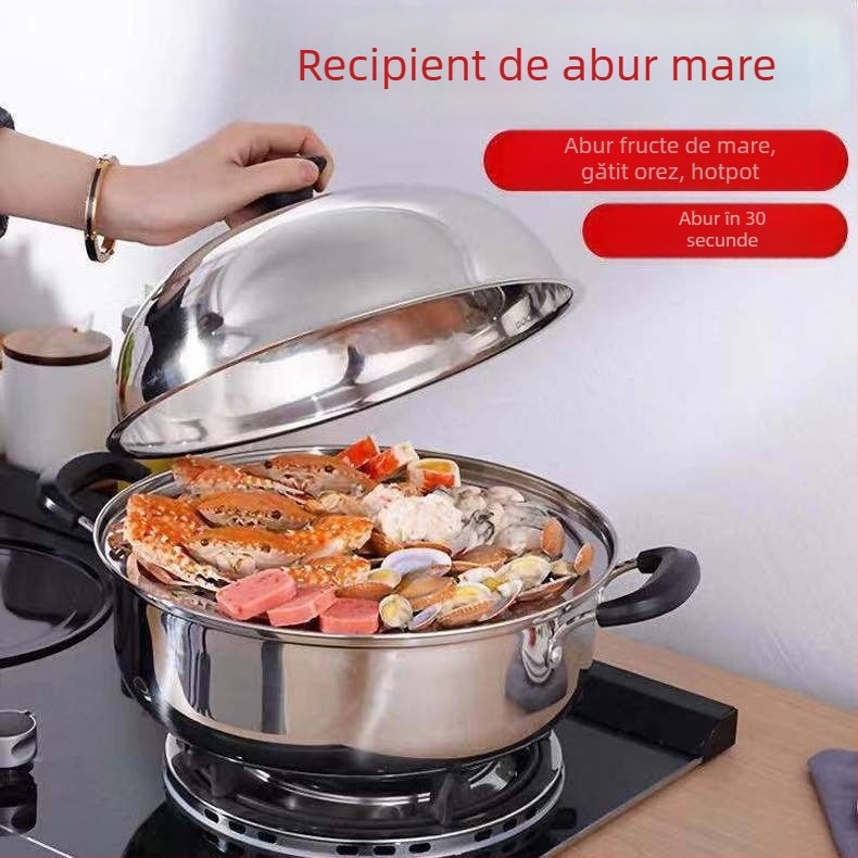 Vas de aburi, oțel inoxidabil 201, design saună, compatibil cu aragaz pe gaz și plită cu inducție