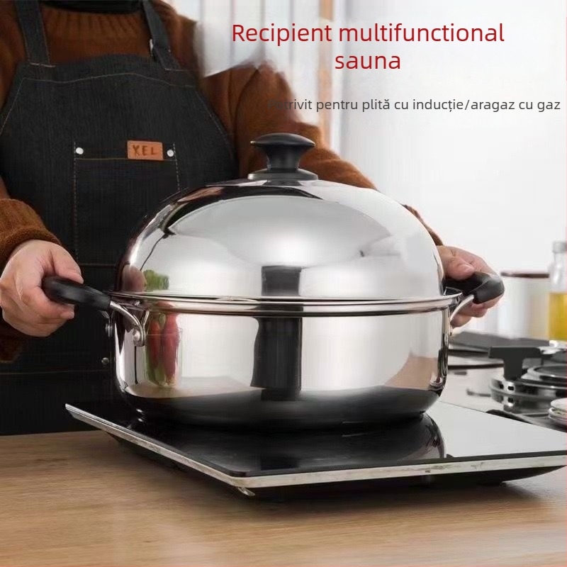 Vas de aburi, oțel inoxidabil 201, design saună, compatibil cu aragaz pe gaz și plită cu inducție