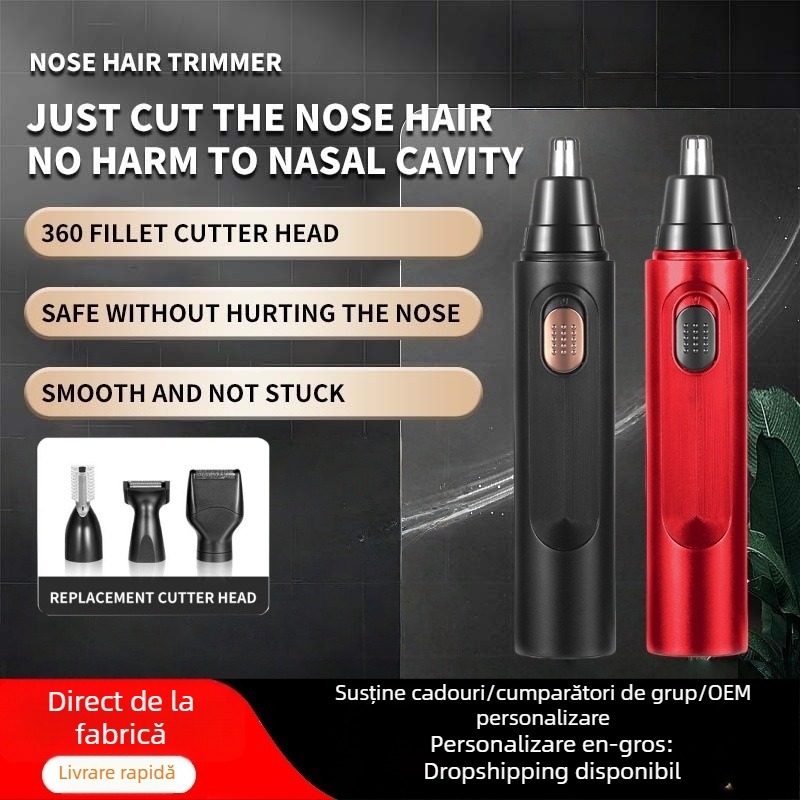 Trimmer electric pentru nas, cu baterie încorporată, reîncărcabil, cap de tăiere detașabil, corp ABS, autonomie peste 7 zile