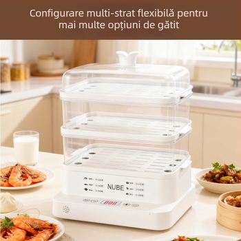 Aburitor electric, capacitate mare, 3+ niveluri, 10 L sau mai mult, control cu buton, recipient interior din PC, potrivit pentru 2–3 persoane