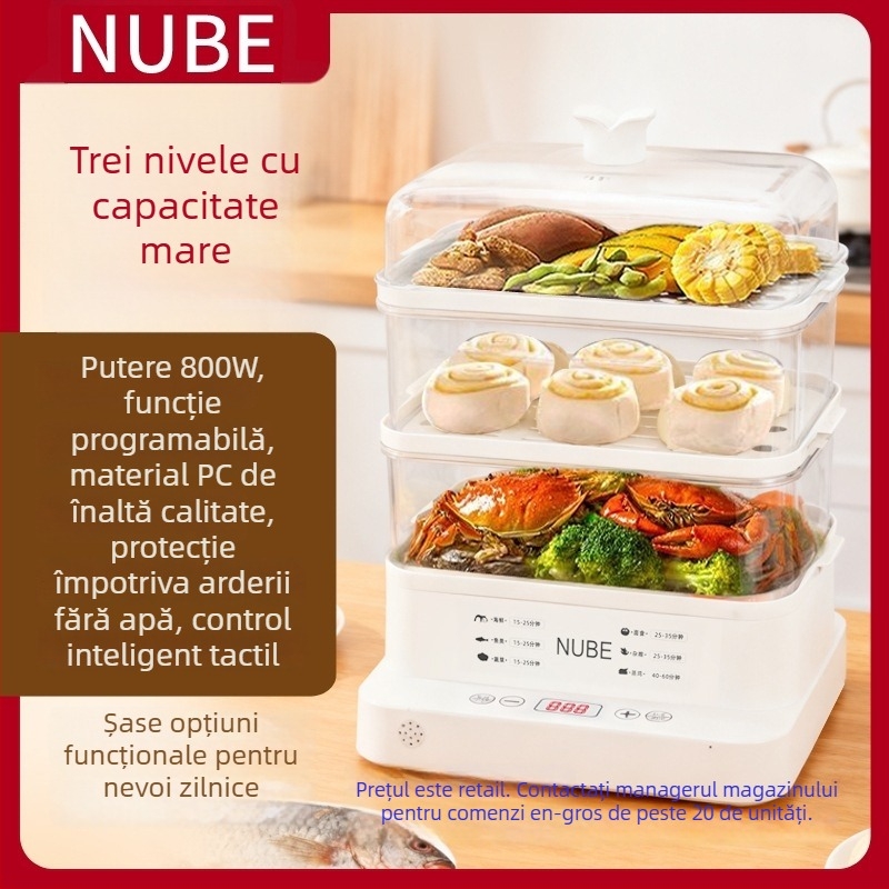 Aburitor electric, capacitate mare, 3+ niveluri, 10 L sau mai mult, control cu buton, recipient interior din PC, potrivit pentru 2–3 persoane