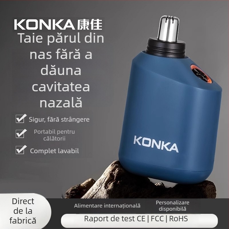 Trimer electric pentru nas cu baterie încorporată, 100–300 mAh, încărcare, autonomie peste 15 zile, cap de tăiere detașabil pentru curățare