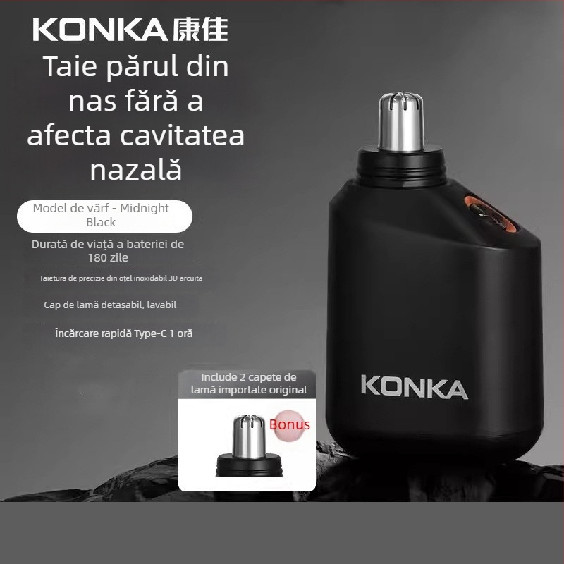 Trimer electric pentru nas cu baterie încorporată, 100–300 mAh, încărcare, autonomie peste 15 zile, cap de tăiere detașabil pentru curățare