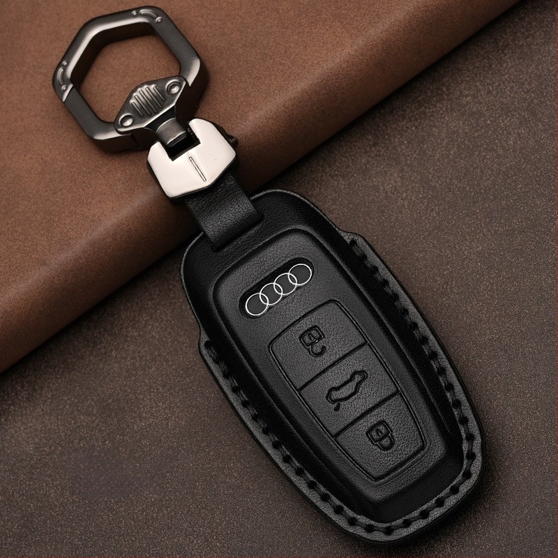 Husă cheie auto din piele de vită top-grain pentru Audi, piele prelucrată prin presare la cald, acoperire completă, stil business, personalizare disponibilă